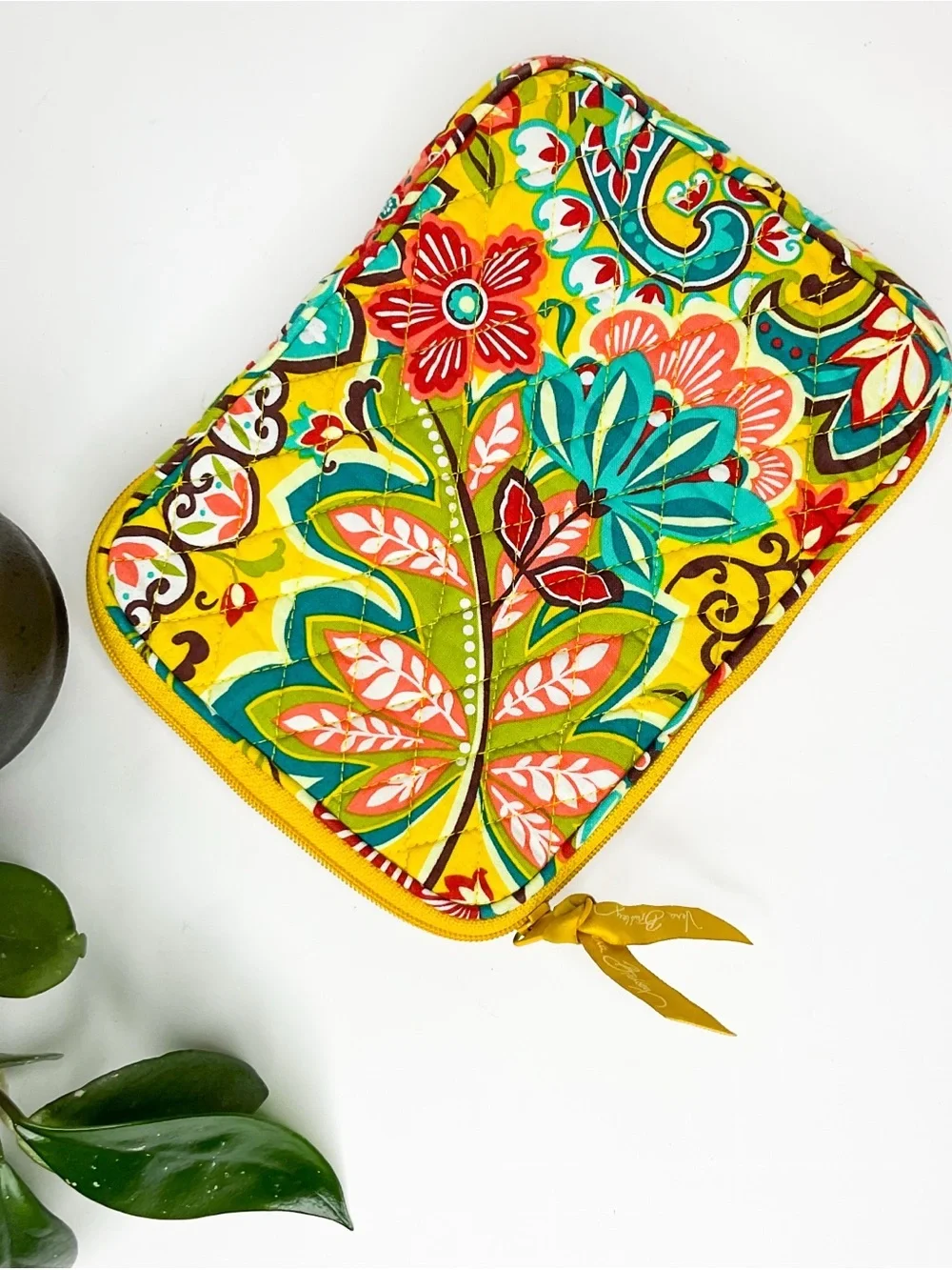 Vera Bradley Small Quilted Yellow Floral Zip Pouch - Picture 4 of 5